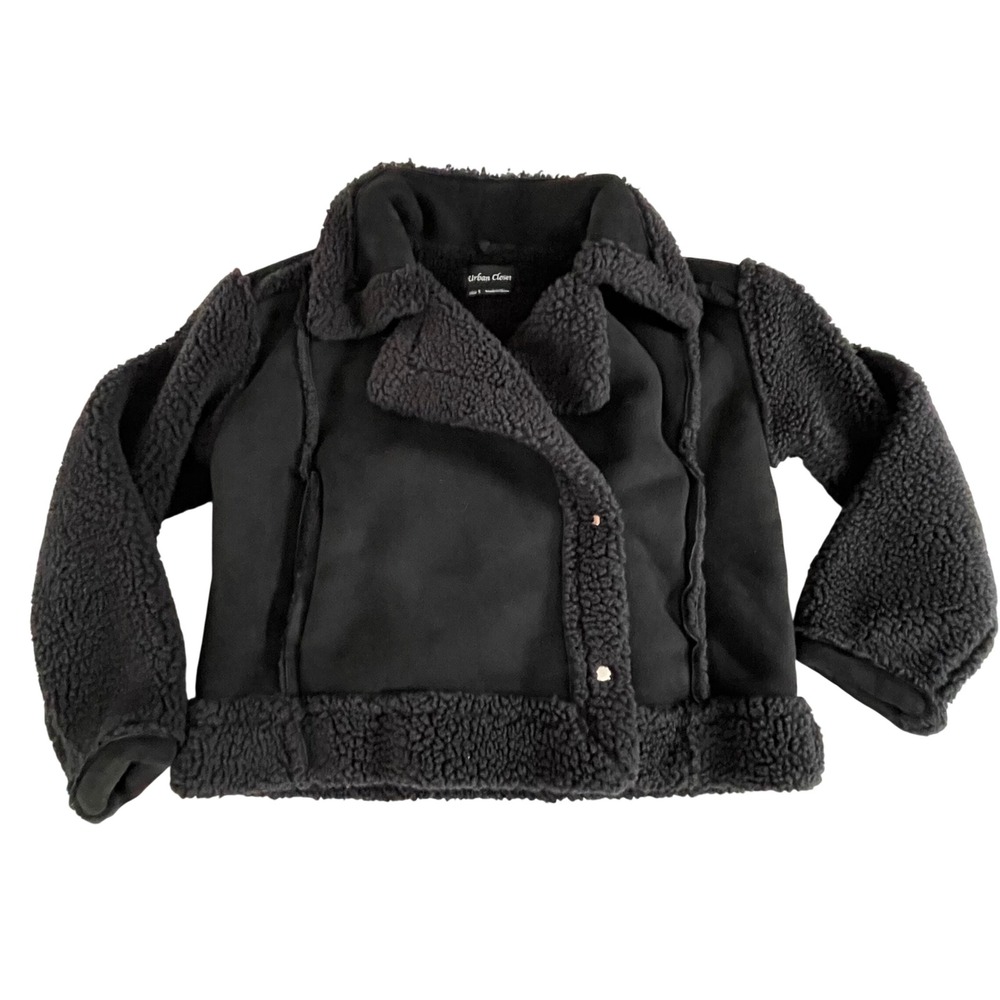 Urban Closet Black Faux Suede Sherpa Lined Moto Jacket Women's Size S